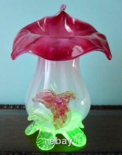 Stevens & Williams JACK-IN-THE-PULPIT Cranberry Uranium Vaseline Glass Vases