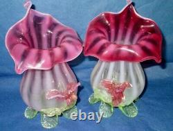 Stevens & Williams JACK-IN-THE-PULPIT Cranberry Uranium Vaseline Glass Vases