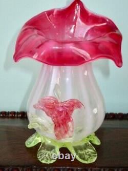 Stevens & Williams JACK-IN-THE-PULPIT Cranberry Uranium Vaseline Glass Vases