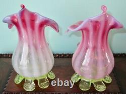 Stevens & Williams JACK-IN-THE-PULPIT Cranberry Uranium Vaseline Glass Vases