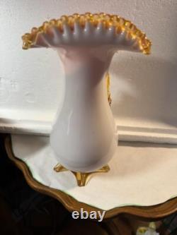 Stevens Williams Peachblow Applied Floral Vase Antique Victorian Glass 10 FLAW