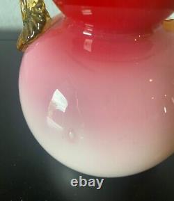 Stevens & Williams Peachblow Uranium Applied Floral Vase Antique Victorian Glass