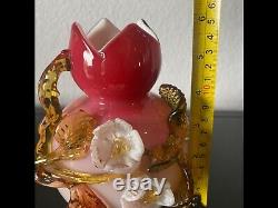 Stevens & Williams Peachblow Uranium Applied Floral Vase Antique Victorian Glass