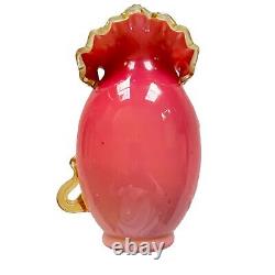 Stevens & Williams Pink Victorian Applied Floral Vase, Art Glass 8.5