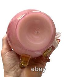 Stevens & Williams Pink Victorian Applied Floral Vase, Art Glass 8.5