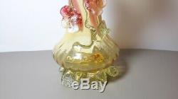 Stevens & Williams Vaseline Glass Jack in Pulpit Vase with Applied Flowers 1890