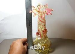 Stevens & Williams Vaseline Glass Jack in Pulpit Vase with Applied Flowers 1890