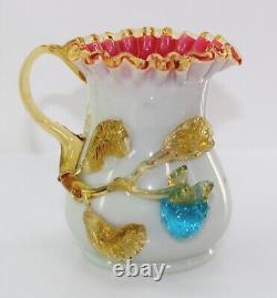 Stevens & Williams Victorian Art Glass Pitcher Applied Fruit Berries Antique