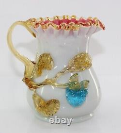 Stevens & Williams Victorian Art Glass Pitcher Applied Fruit Berries Antique