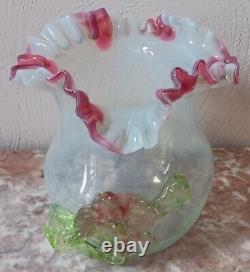 Stevens & Williams Victorian Art Glass Vase with Applied Vaseline Glass Floral