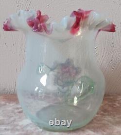 Stevens & Williams Victorian Art Glass Vase with Applied Vaseline Glass Floral