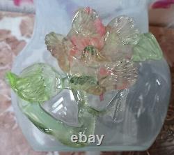 Stevens & Williams Victorian Art Glass Vase with Applied Vaseline Glass Floral