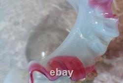 Stevens & Williams Victorian Art Glass Vase with Applied Vaseline Glass Floral