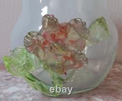 Stevens & Williams Victorian Art Glass Vase with Applied Vaseline Glass Floral