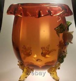 Stourbridge England VICTORIAN Applied FOOTED CRANBERRY PUNCH BOWL 5 Footed Cups