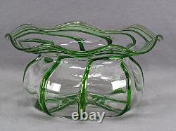 Stuart & Sons Stourbridge Hand Blown Green Trailed Victorian Art Glass Bowl