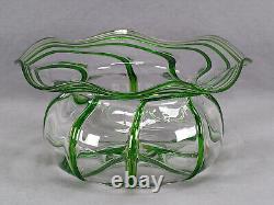 Stuart & Sons Stourbridge Hand Blown Green Trailed Victorian Art Glass Bowl