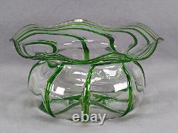 Stuart & Sons Stourbridge Hand Blown Green Trailed Victorian Art Glass Bowl Stuart & Sons Stourbridge Hand Blown Green Trailed Victorian Art Glass Bowl