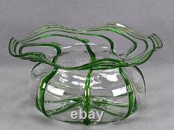 Stuart & Sons Stourbridge Hand Blown Green Trailed Victorian Art Glass Bowl