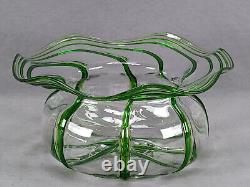 Stuart & Sons Stourbridge Hand Blown Green Trailed Victorian Art Glass Bowl Stuart & Sons Stourbridge Hand Blown Green Trailed Victorian Art Glass Bowl