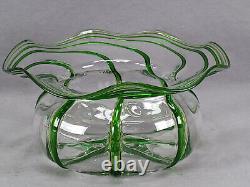 Stuart & Sons Stourbridge Hand Blown Green Trailed Victorian Art Glass Bowl