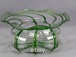 Stuart & Sons Stourbridge Hand Blown Green Trailed Victorian Art Glass Bowl Stuart & Sons Stourbridge Hand Blown Green Trailed Victorian Art Glass Bowl