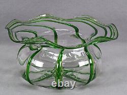 Stuart & Sons Stourbridge Hand Blown Green Trailed Victorian Art Glass Bowl