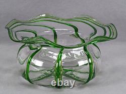 Stuart & Sons Stourbridge Hand Blown Green Trailed Victorian Art Glass Bowl Stuart & Sons Stourbridge Hand Blown Green Trailed Victorian Art Glass Bowl
