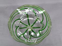 Stuart & Sons Stourbridge Hand Blown Green Trailed Victorian Art Glass Bowl Stuart & Sons Stourbridge Hand Blown Green Trailed Victorian Art Glass Bowl