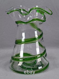 Stuart & Sons Stourbridge Hand Blown Green Trailed Victorian Art Glass Vase