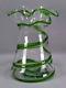 Stuart & Sons Stourbridge Hand Blown Green Trailed Victorian Art Glass Vase