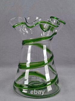 Stuart & Sons Stourbridge Hand Blown Green Trailed Victorian Art Glass Vase