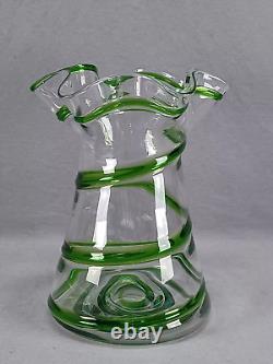 Stuart & Sons Stourbridge Hand Blown Green Trailed Victorian Art Glass Vase