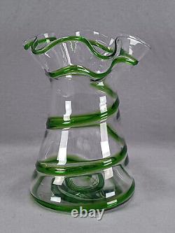 Stuart & Sons Stourbridge Hand Blown Green Trailed Victorian Art Glass Vase