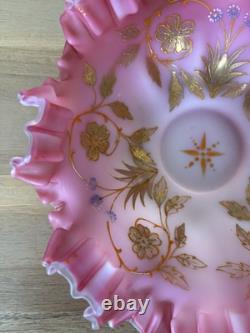 Stunning Antique Pink Cased Painted Art Glass Brides Basket Bowl Victorian Stunning Antique Pink Cased Painted Art Glass Brides Basket Bowl Victorian