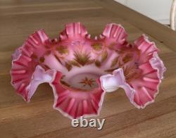 Stunning Antique Pink Cased Painted Art Glass Brides Basket Bowl Victorian Stunning Antique Pink Cased Painted Art Glass Brides Basket Bowl Victorian