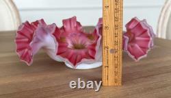 Stunning Antique Pink Cased Painted Art Glass Brides Basket Bowl Victorian Stunning Antique Pink Cased Painted Art Glass Brides Basket Bowl Victorian