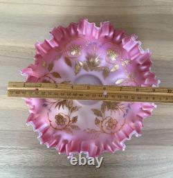 Stunning Antique Pink Cased Painted Art Glass Brides Basket Bowl Victorian Stunning Antique Pink Cased Painted Art Glass Brides Basket Bowl Victorian