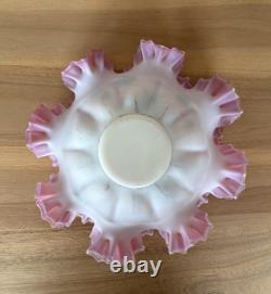 Stunning Antique Pink Cased Painted Art Glass Brides Basket Bowl Victorian Stunning Antique Pink Cased Painted Art Glass Brides Basket Bowl Victorian