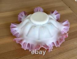 Stunning Antique Pink Cased Painted Art Glass Brides Basket Bowl Victorian Stunning Antique Pink Cased Painted Art Glass Brides Basket Bowl Victorian