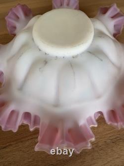 Stunning Antique Pink Cased Painted Art Glass Brides Basket Bowl Victorian Stunning Antique Pink Cased Painted Art Glass Brides Basket Bowl Victorian