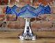 Stunning Antique Vict. Sapphire Blue Threaded Art Glass Brides Basket Compote