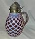 Stunning Cranberry Opalescent Lattice Pattern Antique Victorian Syrup Pitcher