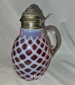 Stunning CRANBERRY Opalescent Lattice Pattern Antique Victorian Syrup Pitcher