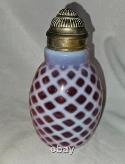 Stunning CRANBERRY Opalescent Lattice Pattern Antique Victorian Syrup Pitcher