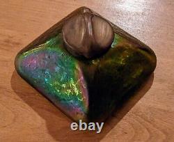 Stunning Early Loetz Art Nouveau Iridescent Art Glass Inkwell Circa 1900 Rainbow