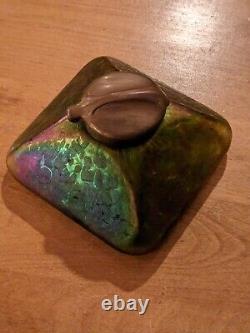 Stunning Early Loetz Art Nouveau Iridescent Art Glass Inkwell Circa 1900 Rainbow