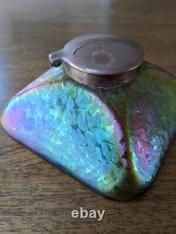 Stunning Early Loetz Art Nouveau Iridescent Art Glass Inkwell Circa 1900 Rainbow