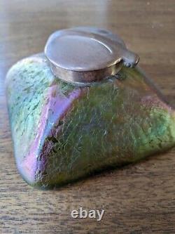 Stunning Early Loetz Art Nouveau Iridescent Art Glass Inkwell Circa 1900 Rainbow