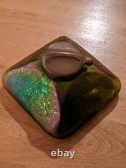 Stunning Early Loetz Art Nouveau Iridescent Art Glass Inkwell Circa 1900 Rainbow